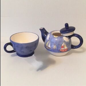 Stacked Sailboat Teapot, Lid & Cup 3pc NEW